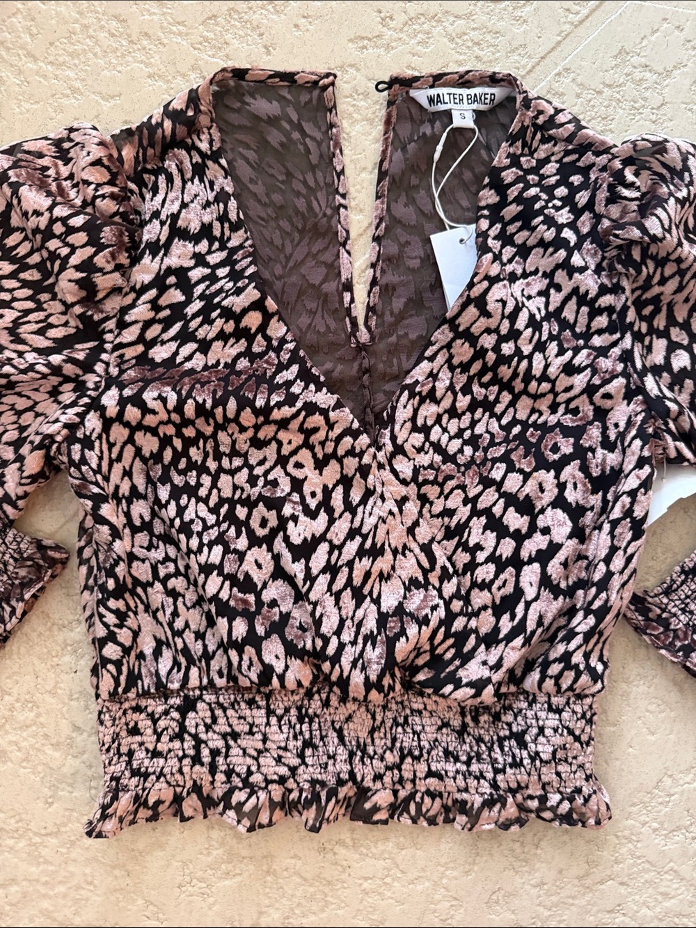 Walter Baker Pink and Black Leopard Print Surplice Crop Top